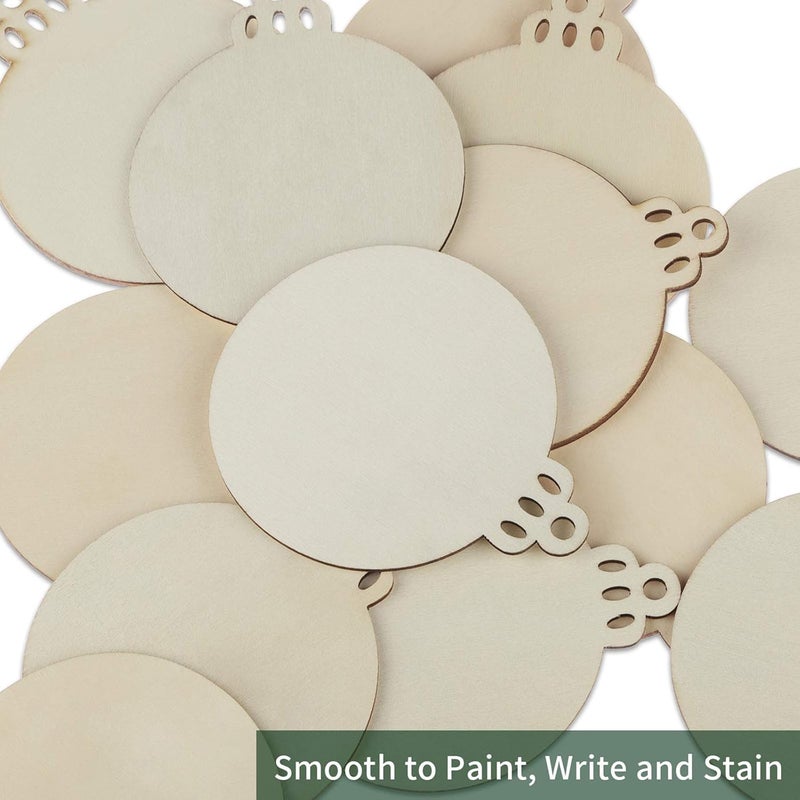 Fuyit 100Pcs 3.5 Inch Wooden Christmas Ornaments Unfinished Wood Slices with Holes, Predrilled Wood Round Circles Blank Discs for DIY Crafts Party Decorations - Image 2